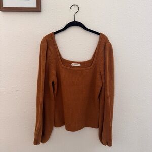 Women's Square Neck Ribbed Sweater - Brown